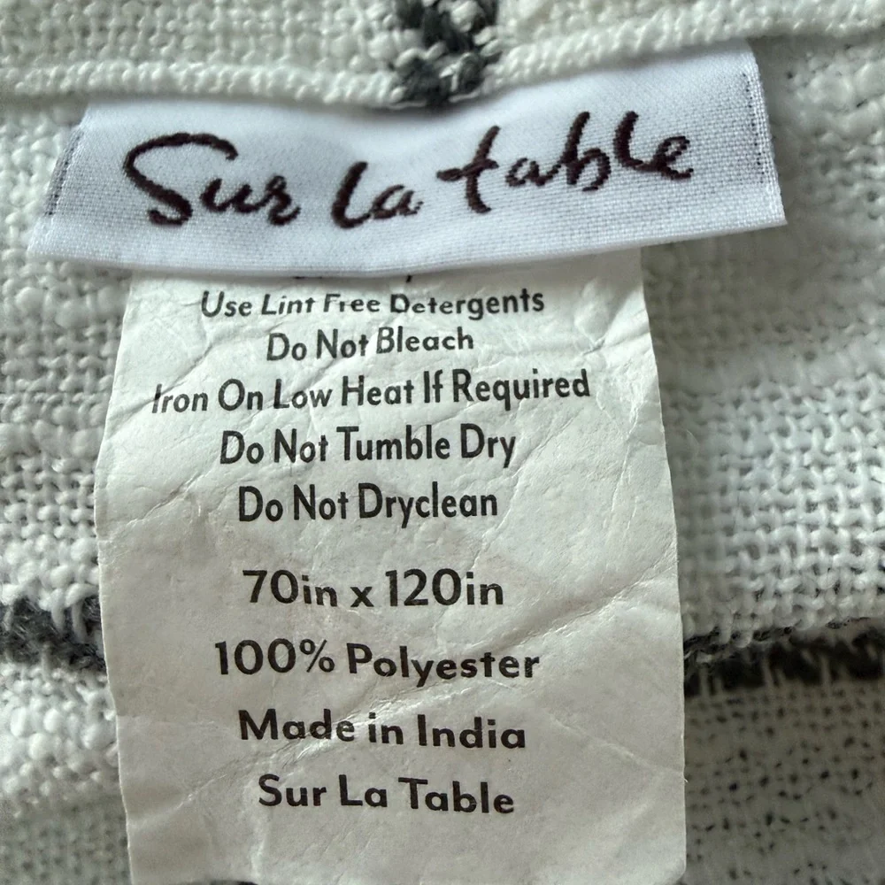 Sur La Table White Tablecloth with Black Windowpane Grid